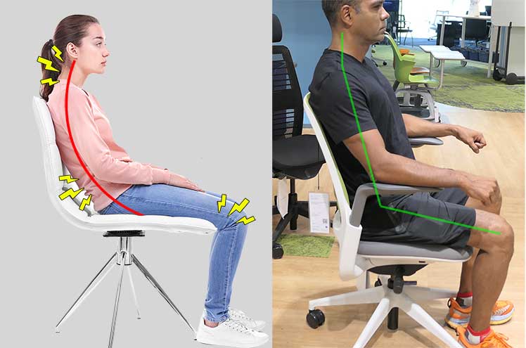 A user with a seat too deep versus a user with a well-fitting seat depth