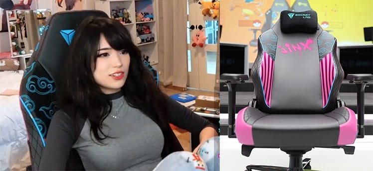 Emiru streaming on a gaming chair in her bedroom