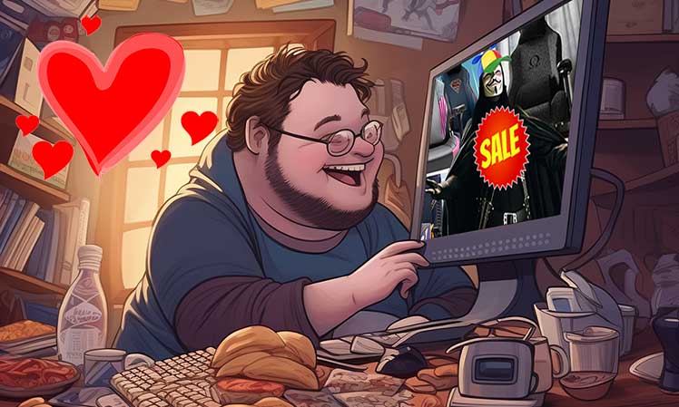 Happy guy checking gaming chair sales online