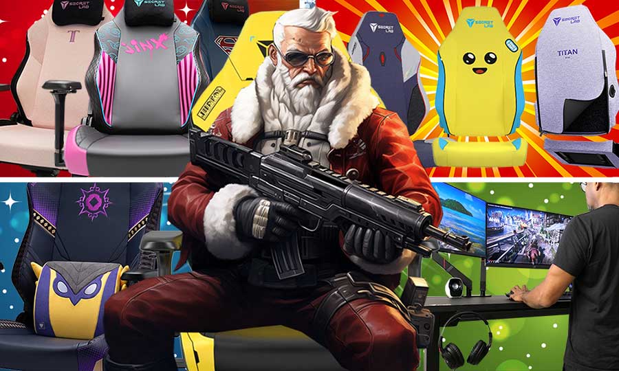 Secretlab holiday sale Santa with presents