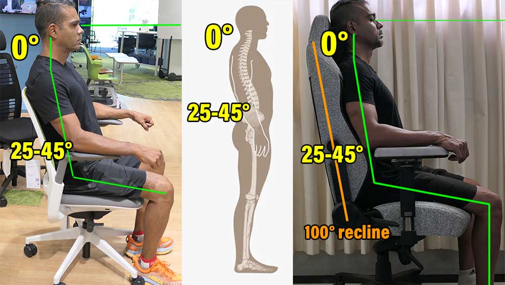 Healthy neutral postures in an office chair and gaming chair