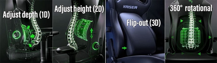 2025 gaming chair lumbar support innovations shown in 4 vertical images