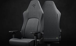 Razer Iskur V2 grey fabric gaming chair front and back