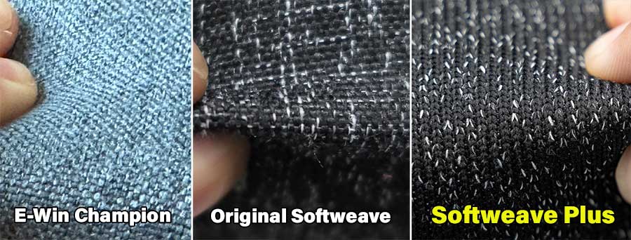 Secretlab Softweave Plus closeup of the fabric, versus other chair fabric closeups 